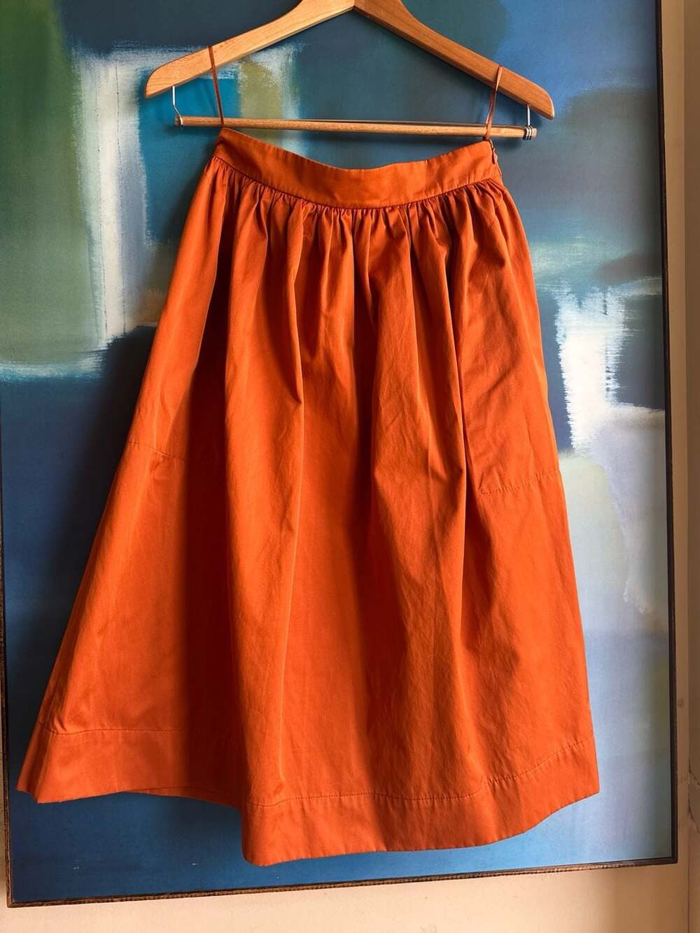 Zara Bright Orange Gathered Midi Skirt